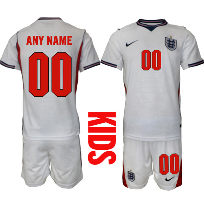 Youth White England Custom Home Soccer Jersey Suit